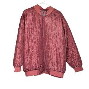 Vintage‎ Partners II Womens Quilted Bomber Jacket 2X Pink 100% Silk Vintage 80s